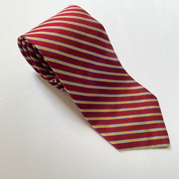 Talbots men’s Pinstriped tie Red Gold w/Light blue - Picture 1 of 9